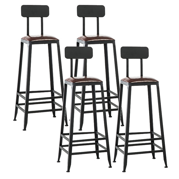 Industrial Leather Bar and Counter Stool Square Stool with 4 Legs With Back 4 Piece Set Bar Stool(31"H) Clearhalo 'Bar Furniture' 'Bar Stools' 'bar_stools' 'furn' 'furn_bar_stools' 'Furniture' 'Kitchen & Dining Furniture' 5207461