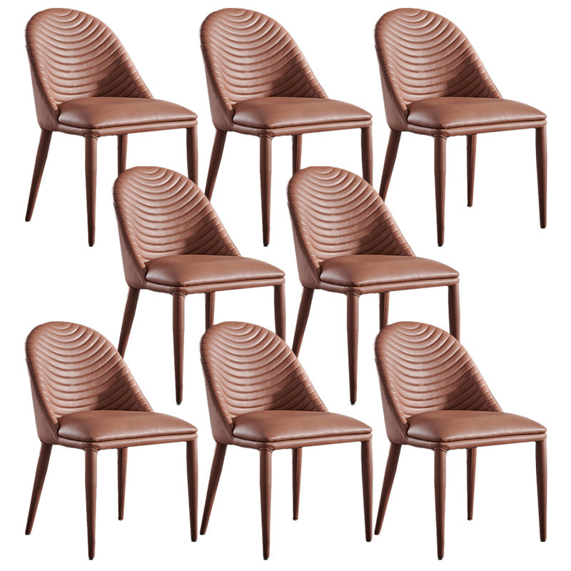Minimalist Style Solid Back Armless Dining Chairs Leather Dining Chairs Brown 8 Piece Set Clearhalo 'Dining Chairs' 'Dining Tables & Seating' 'dining_chair' 'furn' 'furn_dining_chair' 'Furniture' 'Kitchen & Dining Furniture' 5208346