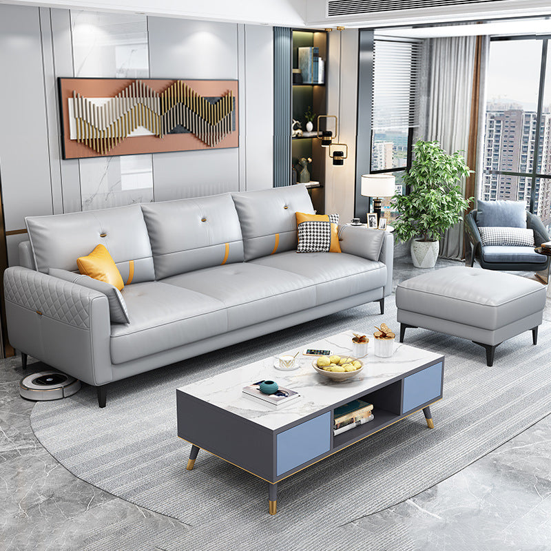 Scandinavian 3-seater Sofa with Ottoman Included Square Arm Sofa