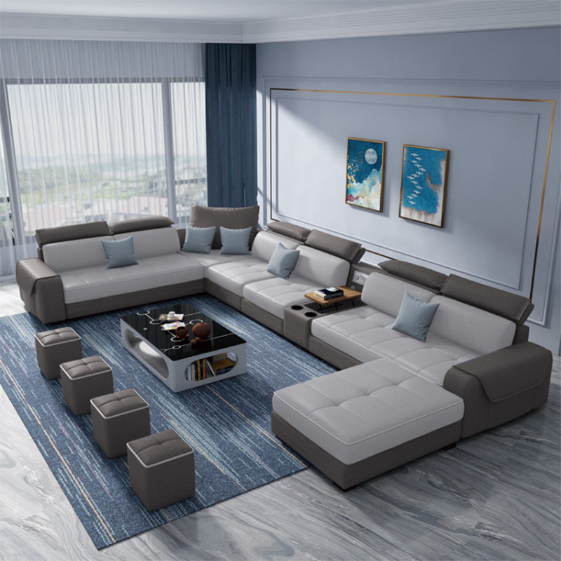 Contemporary Faux Leather Modular Sectional with Square Arms