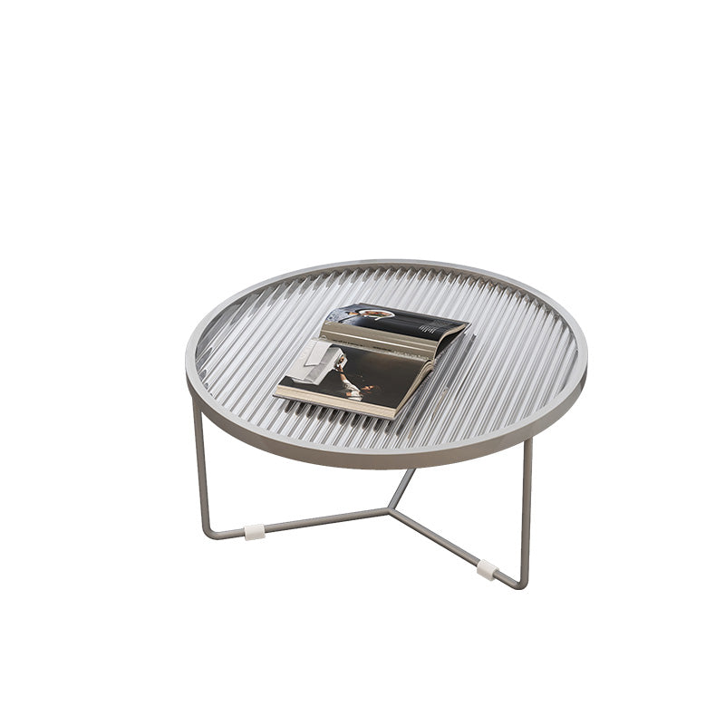 11.8"H Metal Frame Base Glass Round Table Top Coffee Table for Apartment Silver Clearhalo 'Coffee & Accent Tables' 'Coffee Tables' 'coffee_tables' 'furn' 'furn_coffee_tables' 'Furniture' 'Living Room Furniture' 5211960