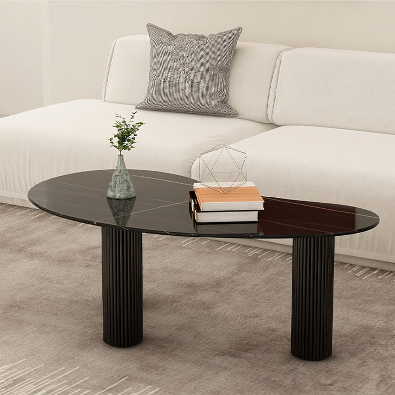 14.9"H 3 Legs Base Solid Color Glass/Slate Irregular Top Coffee Table Black Black Clearhalo 'Coffee & Accent Tables' 'Coffee Tables' 'coffee_tables' 'furn' 'furn_coffee_tables' 'Furniture' 'Living Room Furniture' 5211971