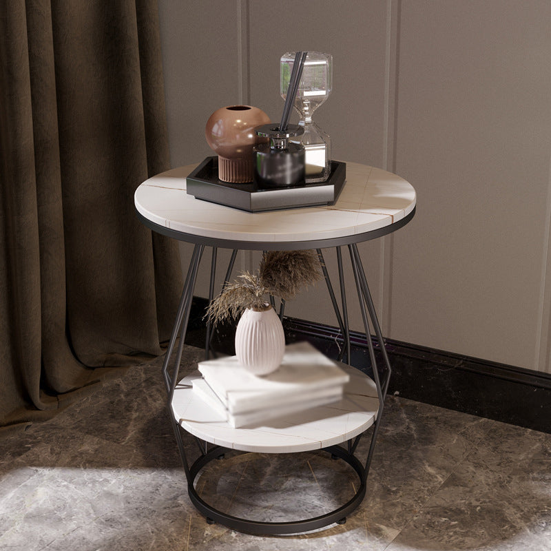 23.6"H Modern Metal Frame Base Slate Round Coffee Table End Table