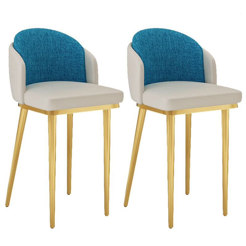 30.34'' Leather Glam Bar Stool Matte Finish Upholstered Restaurant Stool Gray-Blue Gold 2 Piece Set Clearhalo 'Bar Furniture' 'Bar Stools' 'bar_stools' 'furn' 'furn_bar_stools' 'Furniture' 'Kitchen & Dining Furniture' 5216385
