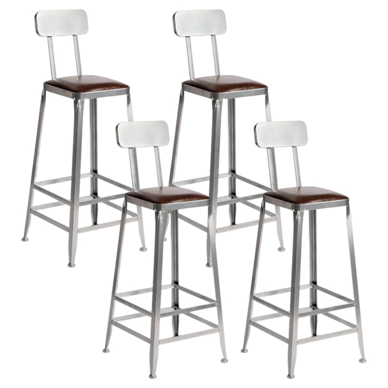 Industrial Square Iron Bar Stool Silver Footrest Bristol Stool With Back 4 Piece Set Bar Stool(31"H) Clearhalo 'Bar Furniture' 'Bar Stools' 'bar_stools' 'furn' 'furn_bar_stools' 'Furniture' 'Kitchen & Dining Furniture' 5216467