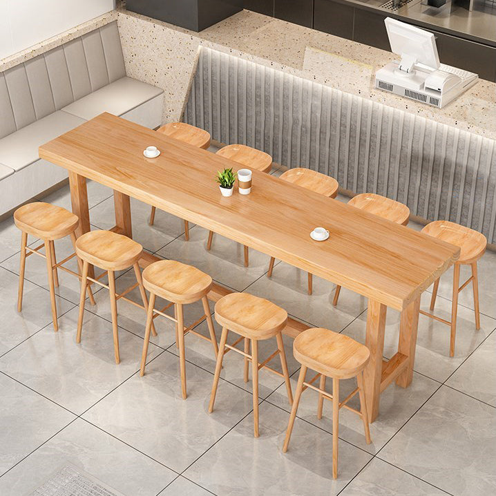 1/5/6/11 Pieces Modern Bar Table Set Rectangle Pine Wood Bistro Set with Footrest
