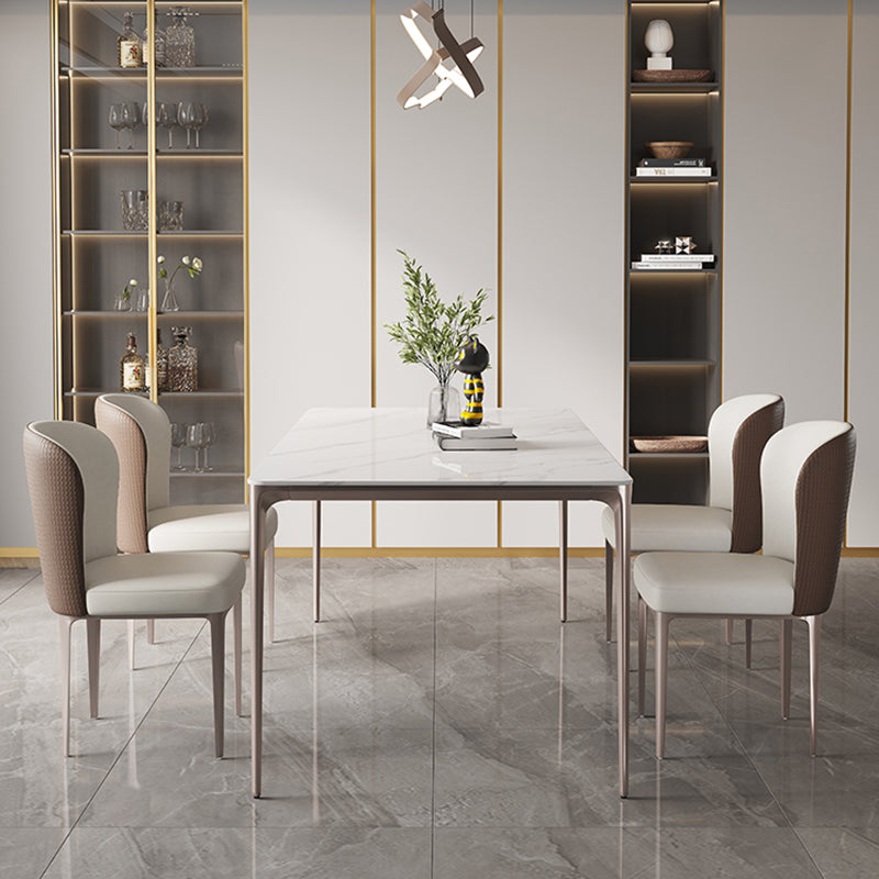 Modern Rectangle Dining Table Sintered Stone Table with 4 Legs White 70.9"L x 35.4"W x 29.5"H Without Chairs Clearhalo 'Dining Tables & Seating' 'Dining Tables' 'dining_table' 'furn' 'furn_dining_table' 'Furniture' 'Kitchen & Dining Furniture' 5217285