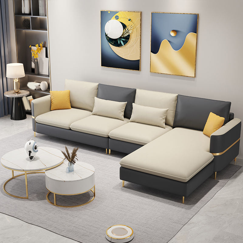 35.4"H Modern Square Arm Faux Leather Sofa& Chaise for Living Room White-Black Right Latex Clearhalo 'furn' 'furn_sectionals' 'Furniture' 'Living Room Furniture' 'Sectionals' 5218103