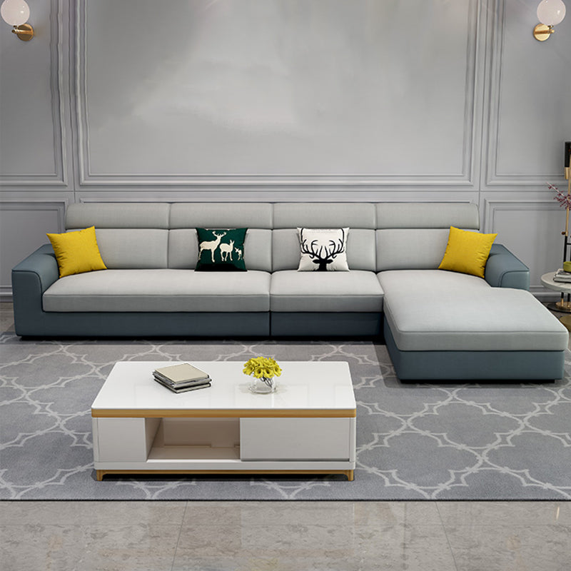 Sewn Pillow Back Square Tufted Sofa Modern Faux Leather Sofa & Chaise