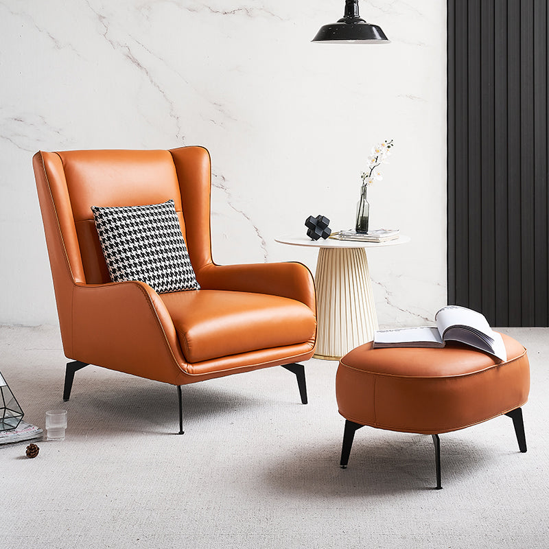 Echte lederen accentstoel 4 benen massieve kleurkamerstoel voor woonkamer