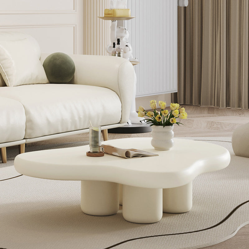 Scandinavian 4 Legs Coffee Table Solid Wood Geometric Cocktail Table 47"L x 35"W x 12"H Off-White Clearhalo 'Coffee & Accent Tables' 'Coffee Tables' 'coffee_tables' 'furn' 'furn_coffee_tables' 'Furniture' 'Living Room Furniture' 5219131