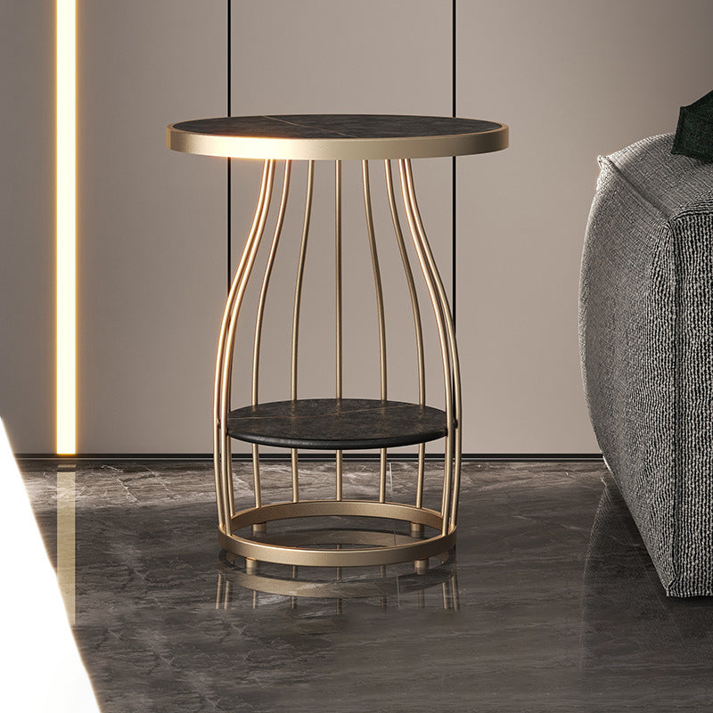 Marble Top End Table Metal Frame Sofa Side End Table with Shelf for Living Room Gold Stone Black Clearhalo 'Coffee & Accent Tables' 'End & Side Tables' 'end_side_tables' 'furn' 'furn_end_side_tables' 'Furniture' 'Living Room Furniture' 5219385