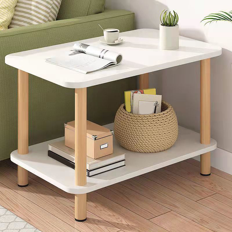 Scandinavian Rectangular End Table Wooden Top Side Table with Shelf for Living Room