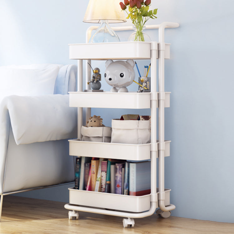 Modern Metal Frame Etagere Bookshelf White and Black Bookcase with Caster Wheels 16.5"L x 15.4"W x 41.9"H White Clearhalo 'Bookcases' 'furn' 'furn_bookcases' 'Furniture' 'Office Furniture' 5220466