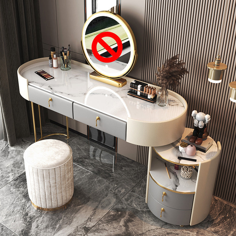 Glam Style White Dresser with Drawers and Stool Set for Bedroom