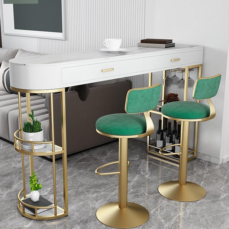Living Room Double Pedestal Pub Table Contemporary Stone Bistro Bar Table 70.9"L x 15.7"W x 41.3"H Gold Without Chairs Clearhalo 'Bar Furniture' 'Bar Tables' 'bar_tables' 'furn' 'furn_bar_tables' 'Furniture' 'Kitchen & Dining Furniture' 5224950