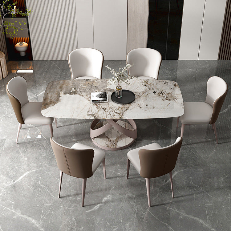 Modern Rectangle Dining Table Set 1/4/5/6/7 Pieces Dinette Set with Sintered Stone Top 7 Pieces: Table, 6 Chairs Clearhalo 'Dining Room Sets' 'Dining Tables & Seating' 'dining_room_set' 'furn' 'furn_dining_room_set' 'Furniture' 'Kitchen & Dining Furniture' 5225706