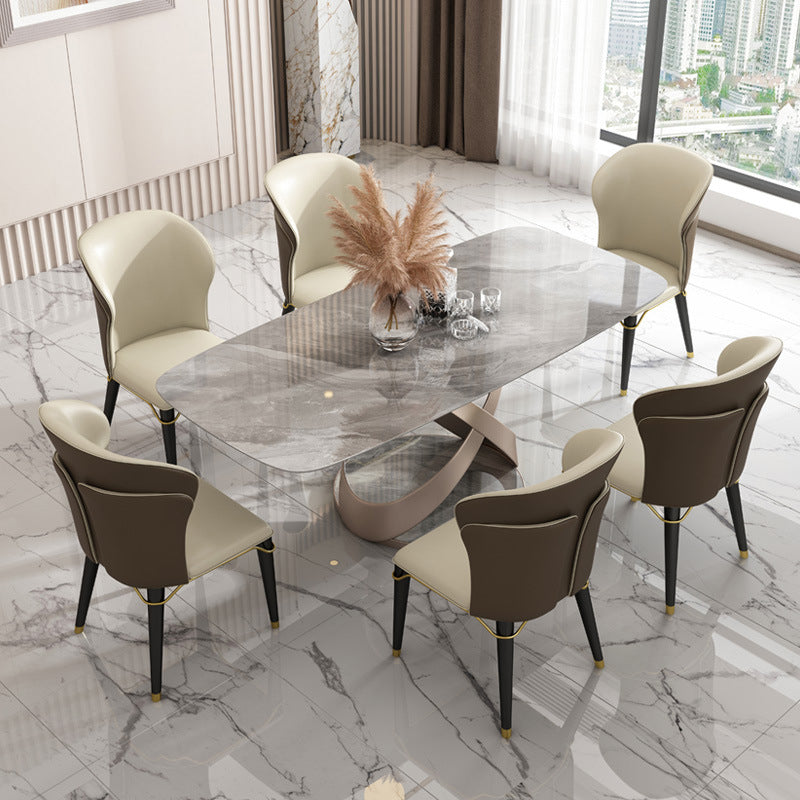 Nordic Sintered Stone Top Dining Set Rectangle 1/4/5/6/7 Pieces Dining Table Set