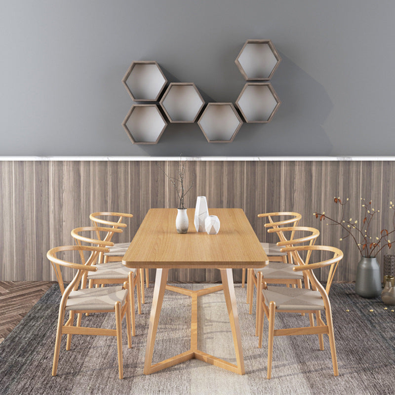 Mesa de mesa de comedor de madera sólida con base de caballete