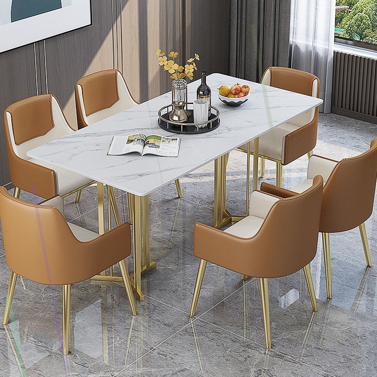 Gesinterde stenen eettafel traditionele luxe huisgebruiktafel met gouden frame