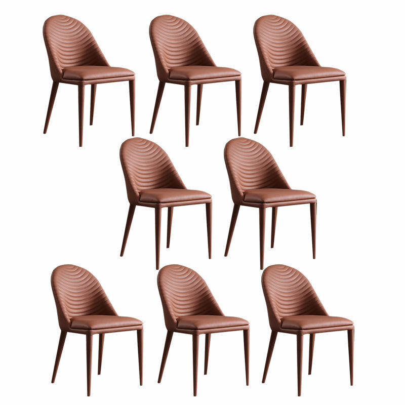 Minimalist Style Leather Dining Chairs for Home Armless Solid Back Side Chairs Brown 8 Piece Set Clearhalo 'Dining Chairs' 'Dining Tables & Seating' 'dining_chair' 'furn' 'furn_dining_chair' 'Furniture' 'Kitchen & Dining Furniture' 5226600