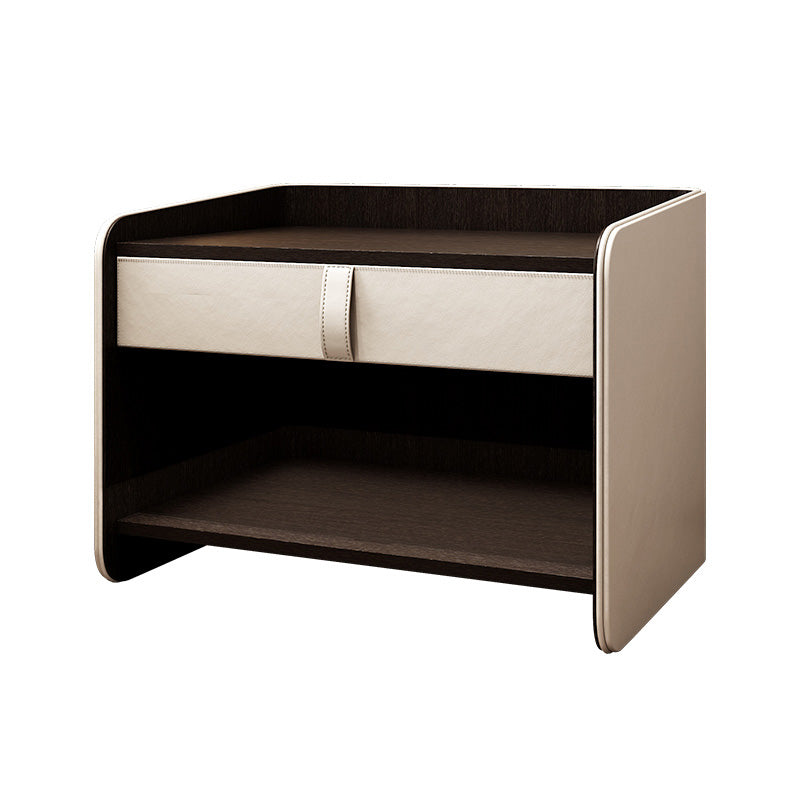 Comodino in pelle finta 1 - comodino cassetto con accenti in legno