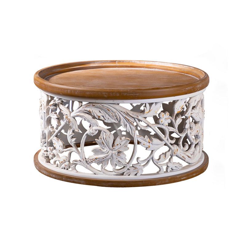 IJzeren Drum Eindtafel Ronde houten lade BOVENDEIT TABEL - Distressed Surface Treatment