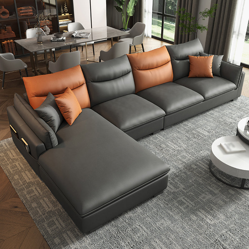 Faux Leather High Back Pillow Top Arm Sectional with Storage and Stain-Resistant