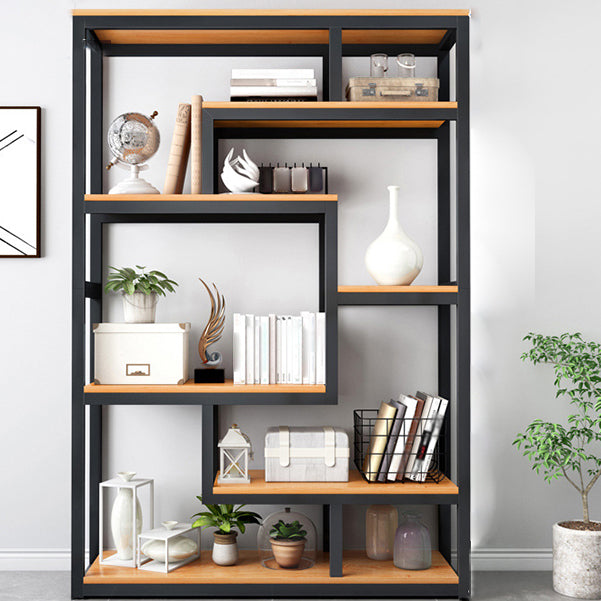 Geometrische boekplank houten en metalen boekenkast voor thuiskantoor