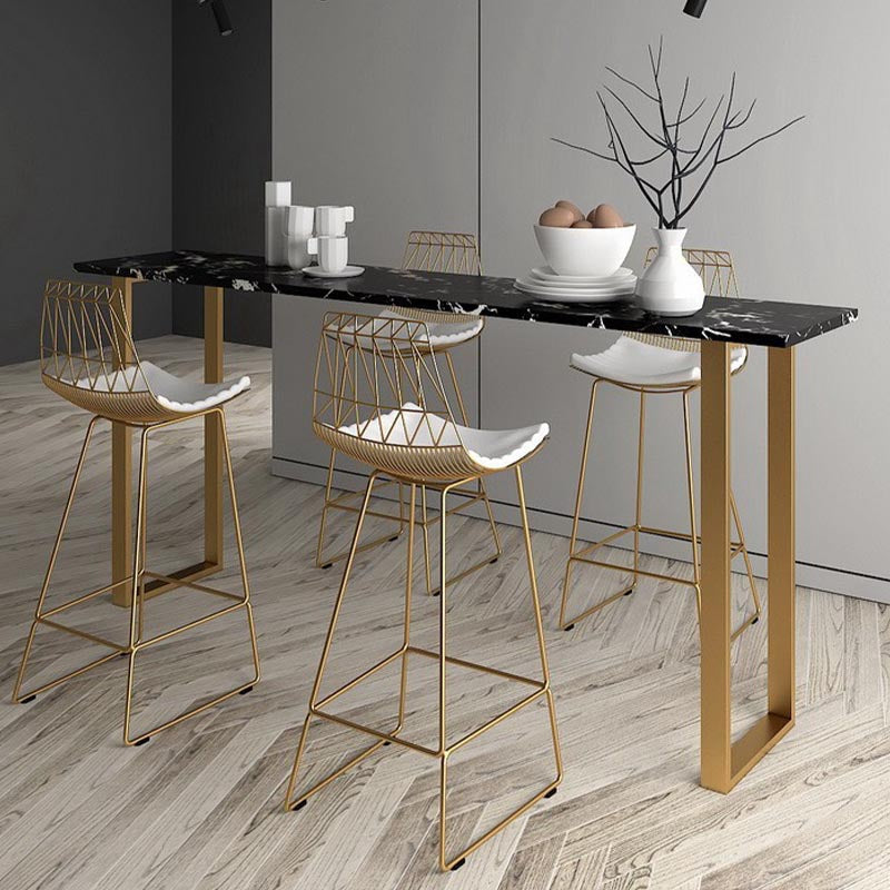 Glam Style Rectangle Stone Bar Tableau de 42 pouces Hauteur Gold Sled Piedstal Bistro Table