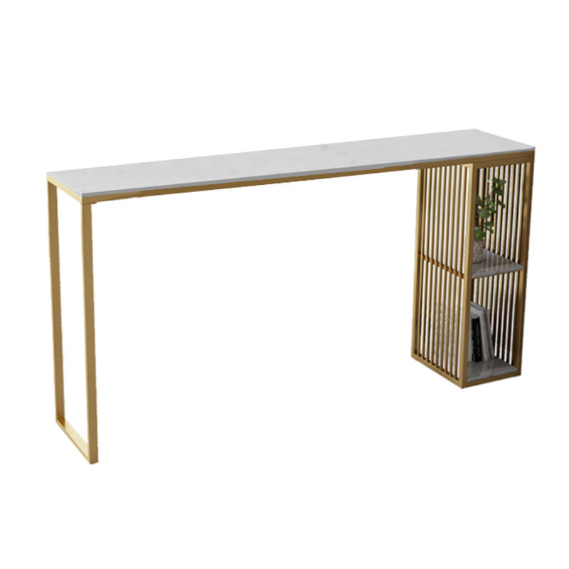 Stone Bar Dining Table Glam Rectangle Bar Table with Double Pedestal for Kitchen Porch