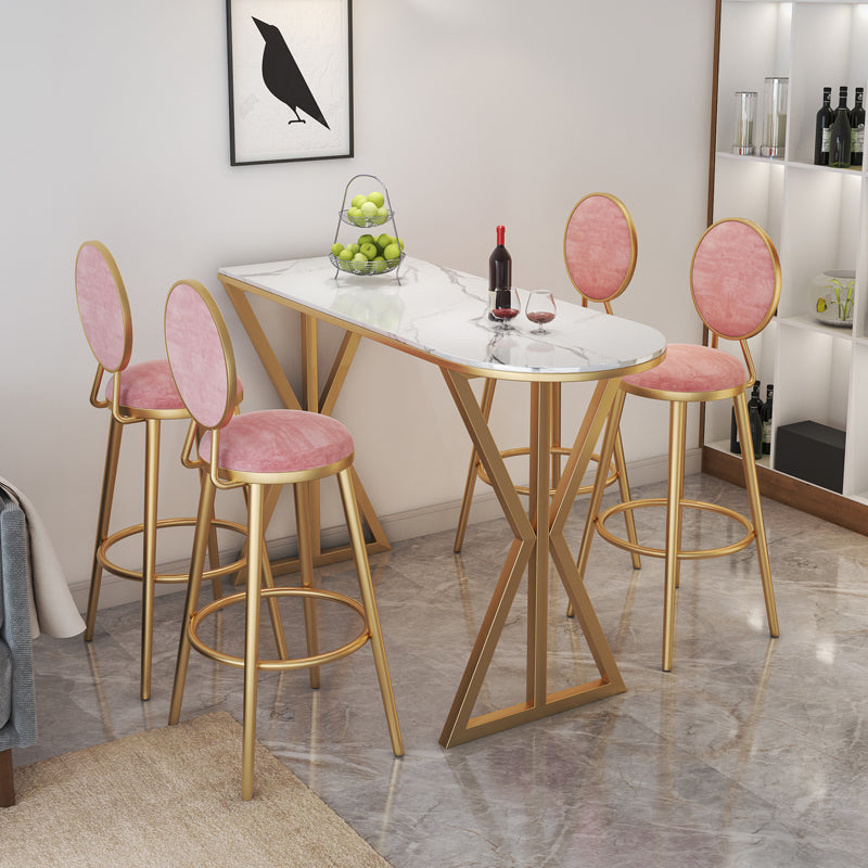 Glam 1/2/3/5 Pieces Sintered Stone Bar Table Set Fixed Table Counter Set for Dining Room 5 Pieces: Table, 4 Pink Chairs Clearhalo 'Bar Furniture' 'furn' 'furn_home_bar_bar_sets' 'Furniture' 'Home Bars & Bar Sets' 'home_bar_bar_sets' 'Kitchen & Dining Furniture' 5240956