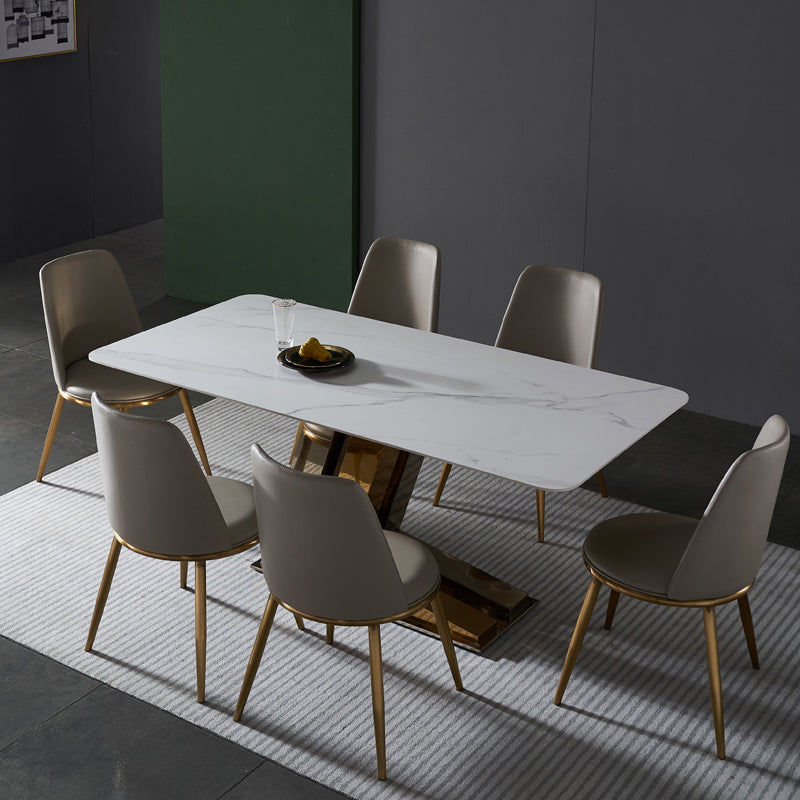 Juego de comedor rectángulo glamoroso 1/4/5/7 piezas de mesa de comedor con tapa de piedra sinterizada blanca