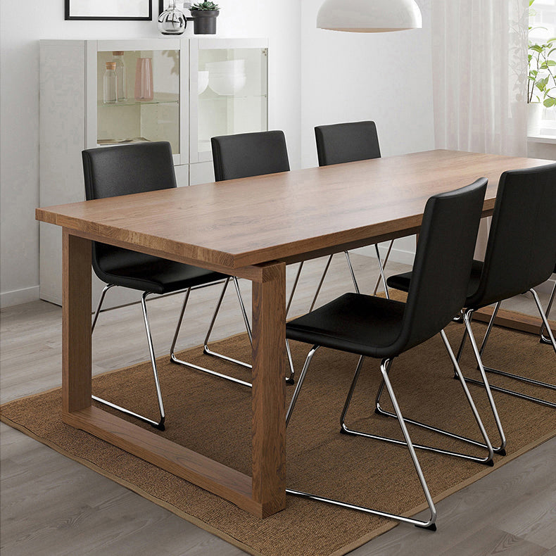 Brown Dining Table Rectangle Contemporary Style Solid Wood Dinner Table for Home Kitchen