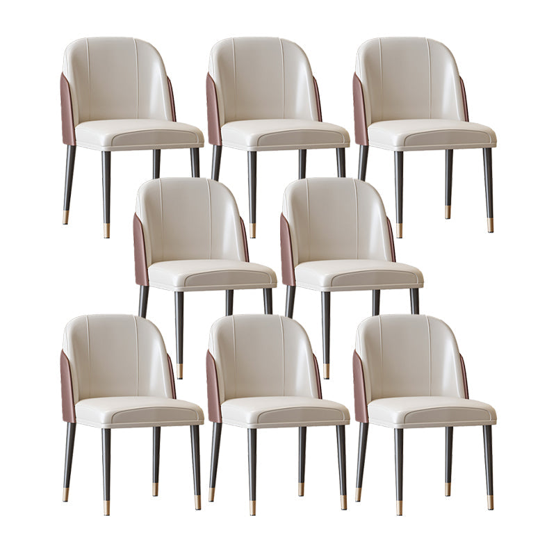 Scandinavian Style Leather Dining Chairs Solid Back Armless Dining Chair White-Brown 8 Piece Set Clearhalo 'Dining Chairs' 'Dining Tables & Seating' 'dining_chair' 'furn' 'furn_dining_chair' 'Furniture' 'Kitchen & Dining Furniture' 5242427