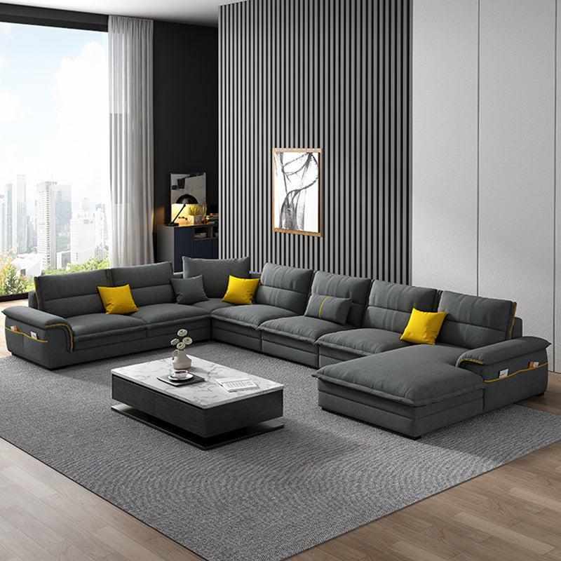 Flared Arm Möbel Abschnitte dunkelgraues Sofa -Abschnitt mit Kissen