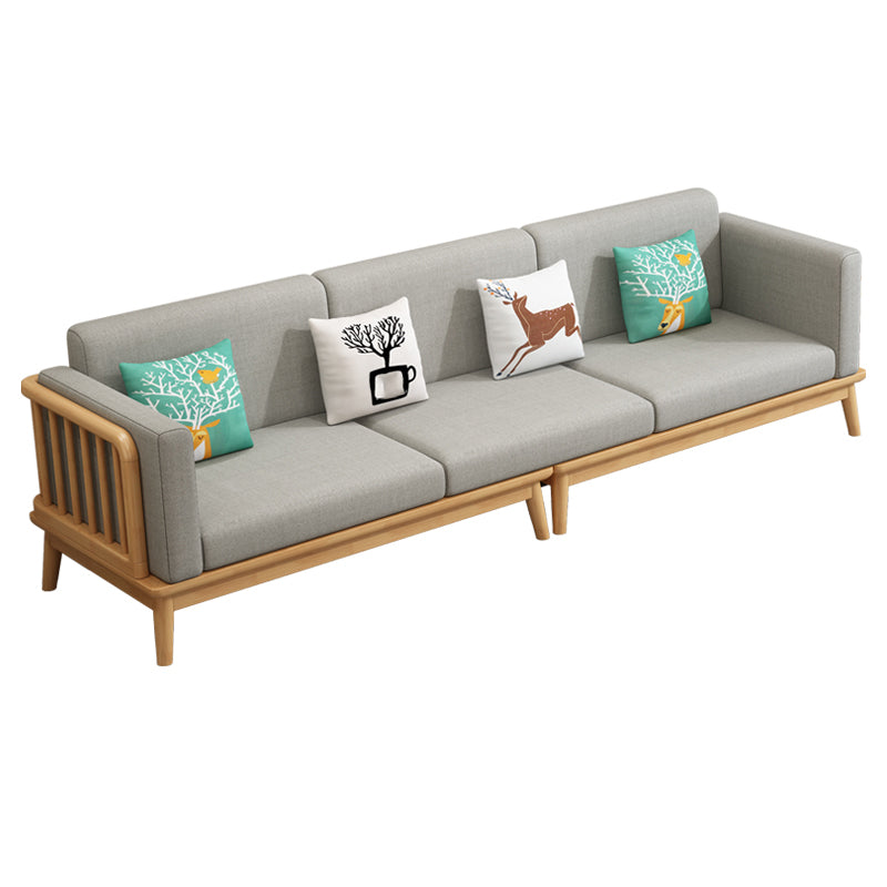 Linen Cushions Modern Sofa 31"W Square Arm Sofa for Living Room 110"L x 31"W x 35"H Natural Wood Clearhalo 'furn' 'furn_sofas' 'Furniture' 'Living Room Furniture' 'Sofa' 'sofas' 5243233