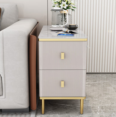 Rechthoekig ijzer 4 poten bijzettafel met twee ladjes eindtafel in grijs/zilver