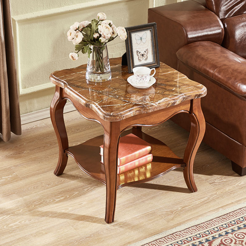 Wood Brown Square Modern Block Side Table Pedestal End Table