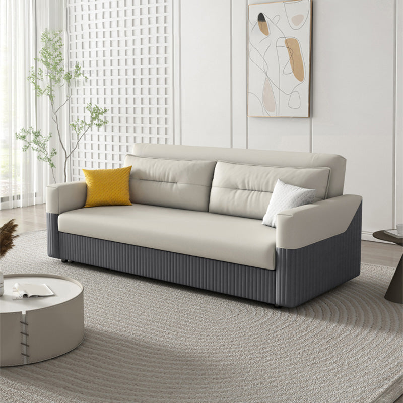 Canapé-canapé en cuir en cuir gris et blanc canapé-lit avec cadre en bois