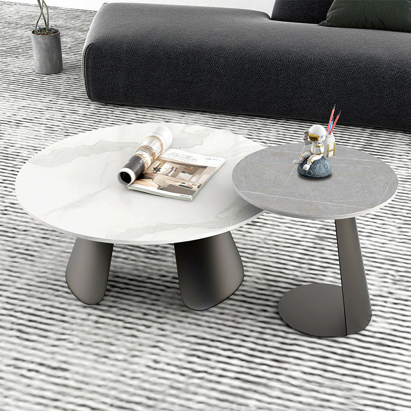Slate and Metal Round 3 Legs Coffee Table Modern Table for Living Room 27.5"L x 27.5"W x 16"H + 20"L x 20"W x 20"H Clearhalo 'Coffee & Accent Tables' 'Coffee Tables' 'coffee_tables' 'furn' 'furn_coffee_tables' 'Furniture' 'Living Room Furniture' 5243771