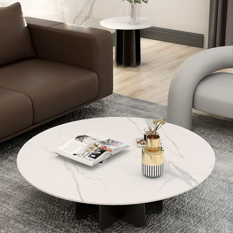 Modern Black and White Pedestal Coffee Table Round Slate and Metal Table Clearhalo 'Coffee & Accent Tables' 'Coffee Tables' 'coffee_tables' 'furn' 'furn_coffee_tables' 'Furniture' 'Living Room Furniture' 5243804