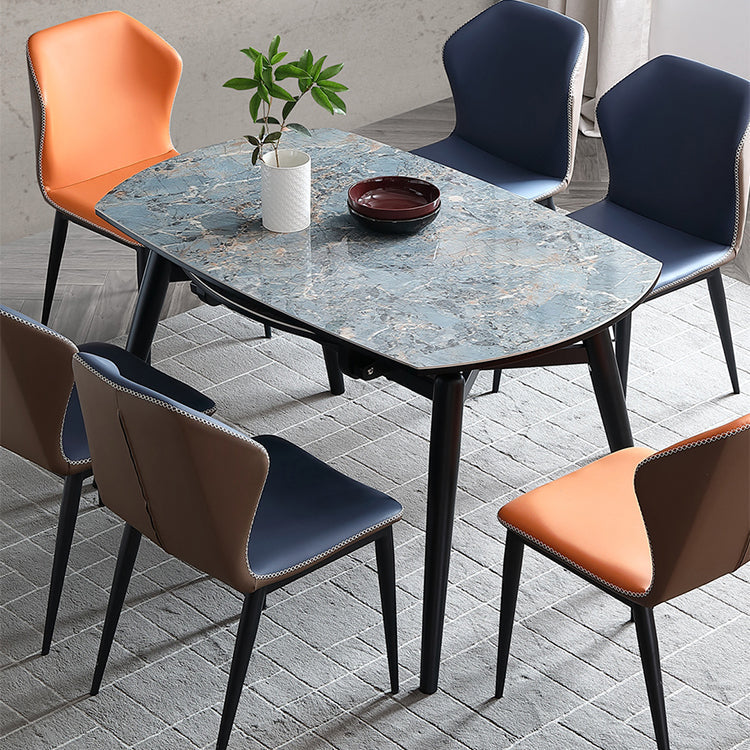 Modern Scalable Dinette Set 1/4/5/7 Pieces Round Blue Sintered Stone Top Dining Table Set 7 Pieces: Table, 6 Chairs Clearhalo 'Dining Room Sets' 'Dining Tables & Seating' 'dining_room_set' 'furn' 'furn_dining_room_set' 'Furniture' 'Kitchen & Dining Furniture' 5246070