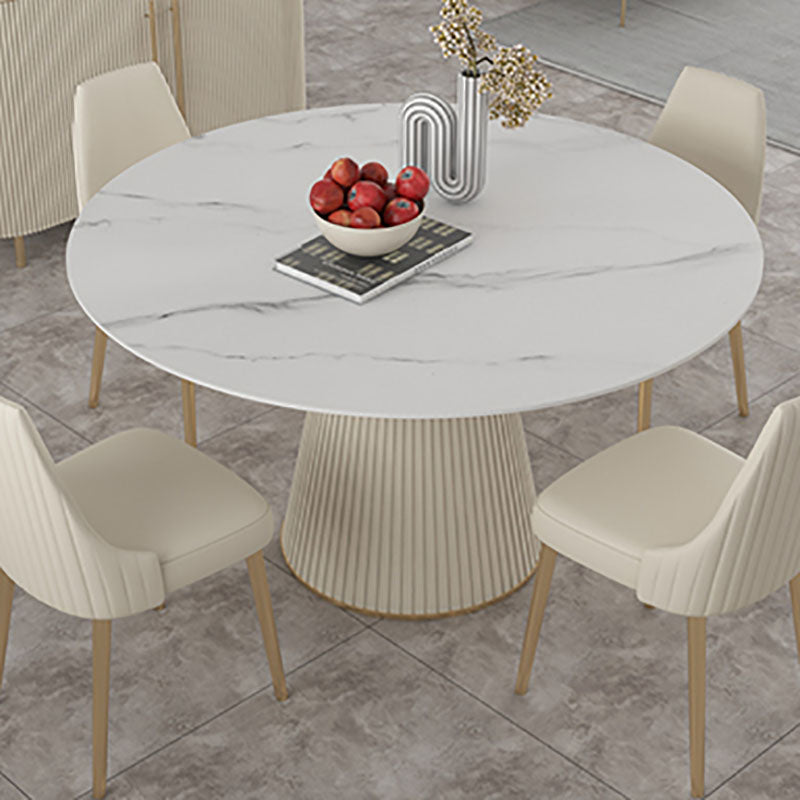 Sintered Stone Top Round Dining Table Modern White Metal Pedestal Table White 47.2"L x 47.2"W x 29.9"H Without Chairs Clearhalo 'Dining Tables & Seating' 'Dining Tables' 'dining_table' 'furn' 'furn_dining_table' 'Furniture' 'Kitchen & Dining Furniture' 5246257