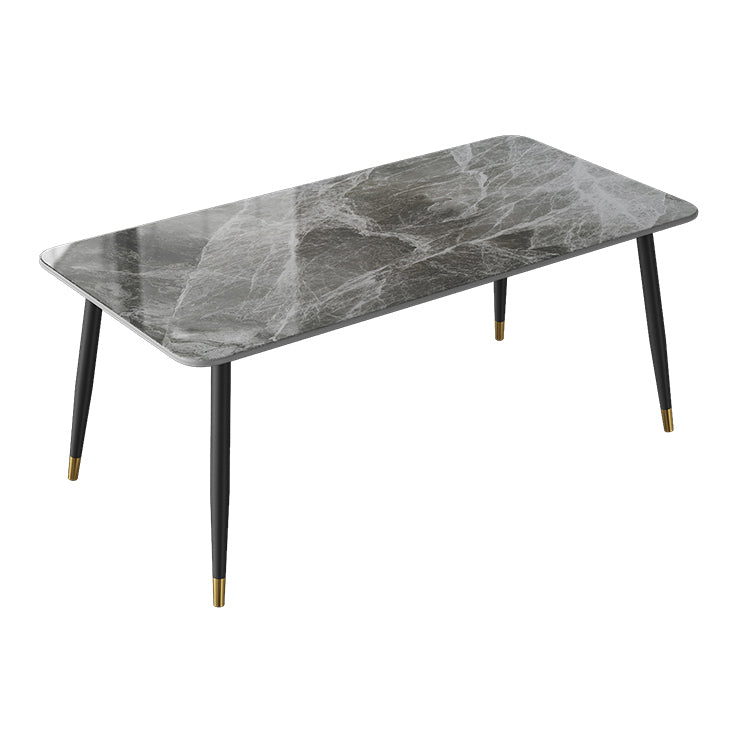 Contemporary Rectangle Stone Table for Restaurant Black Metal Pedestal Dining Table Gray 70.9"L x 35.4"W x 29.5"H Without Chairs Clearhalo 'Dining Tables & Seating' 'Dining Tables' 'dining_table' 'furn' 'furn_dining_table' 'Furniture' 'Kitchen & Dining Furniture' 5246289