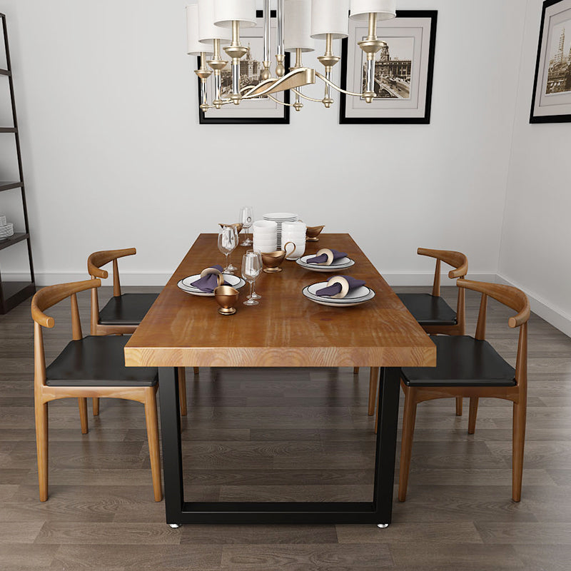 Industrial Pine Wood Table for Restaurant Rectangle Kitchen Table with Double Pedestal