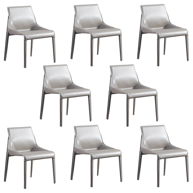 Designer Style Matte Finish Leather Side Chair Home Solid Back Dining Chair Grey 8 Piece Set Clearhalo 'Dining Chairs' 'Dining Tables & Seating' 'dining_chair' 'furn' 'furn_dining_chair' 'Furniture' 'Kitchen & Dining Furniture' 5247419