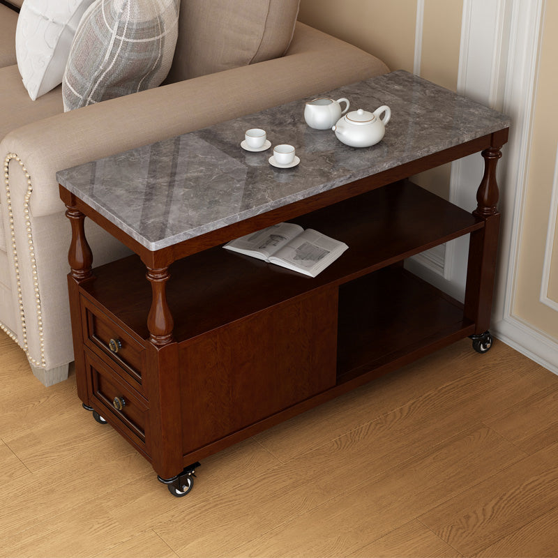 13.7" W X 23.6" H Farmhouse Wood Side Table Two-Drawer Side Table with Wheels 31.5"L x 14"W x 24"H Gray-Brown Clearhalo 'Coffee & Accent Tables' 'End & Side Tables' 'end_side_tables' 'furn' 'furn_end_side_tables' 'Furniture' 'Living Room Furniture' 5247854