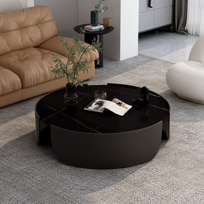 Modern Style White/black Rock Slab Top Round Metal Craft Coffee Table 35.5"L x 35.5"W x 14"H Black Gold Clearhalo 'Coffee & Accent Tables' 'Coffee Tables' 'coffee_tables' 'furn' 'furn_coffee_tables' 'Furniture' 'Living Room Furniture' 5248045