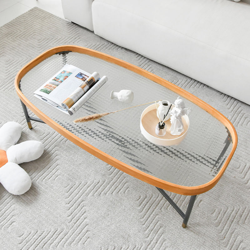 Geometric Clear Glass Coffee Table with Wood Edge 1 Single Cocktail Table 47"L x 24"W x 16"H Square Clearhalo 'Coffee & Accent Tables' 'Coffee Tables' 'coffee_tables' 'furn' 'furn_coffee_tables' 'Furniture' 'Living Room Furniture' 5248116